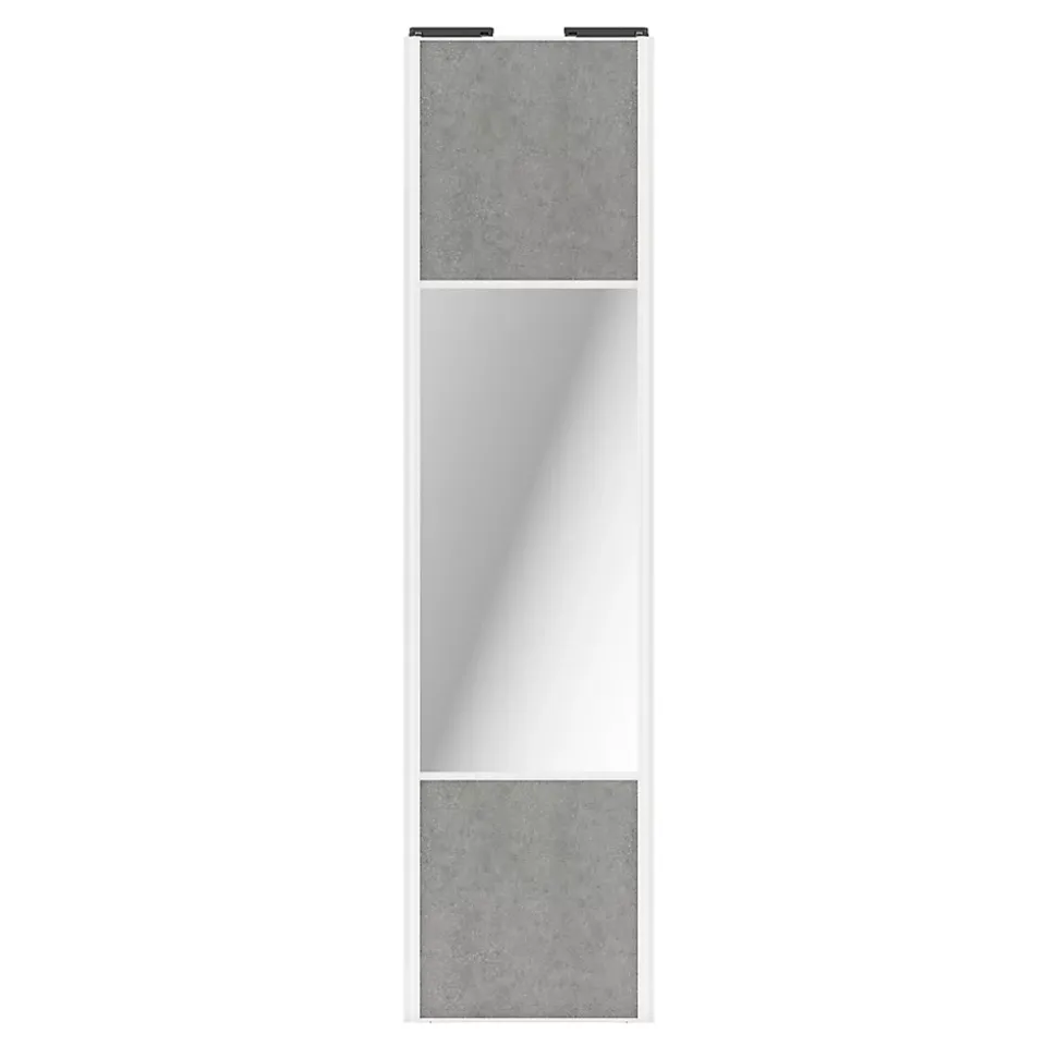 Porte de placard coulissante avec miroir béton profil blanc GoodHome Arius H. 248,5 x L. 62.2 cm + amortisseurs