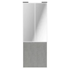 Porte de placard coulissante atelier béton profil blanc GoodHome Arius H. 248,5 x L. 91.2 cm + amortisseurs