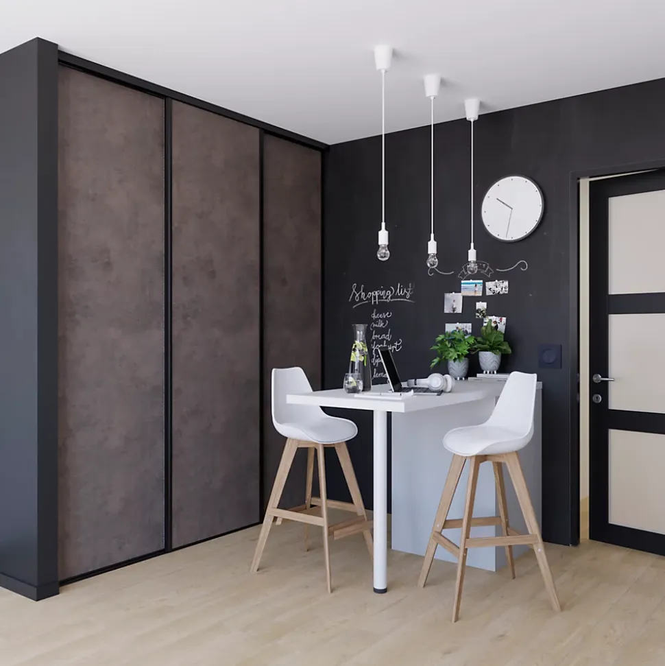 Porte de placard coulissante gris antique profil noir GoodHome Arius H. 248,5 x L. 77.2 cm + amortisseurs
