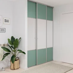 Porte de placard coulissante avec miroir vert de gris profil gris GoodHome Arius H. 248,5 x L. 62.2 cm + amortisseurs