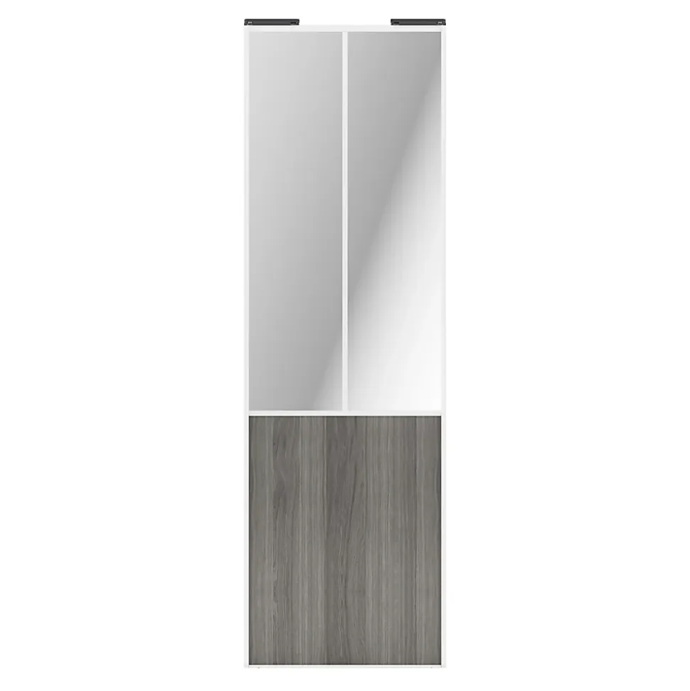 Porte de placard coulissante atelier effet chêne grisé profil blanc GoodHome Arius H. 248,5 x L. 76.2 cm + amortisseurs