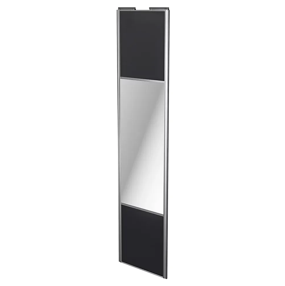 Porte de placard coulissante avec miroir noir profil gris GoodHome Arius H. 248,5 x L. 62.2 cm + amortisseurs
