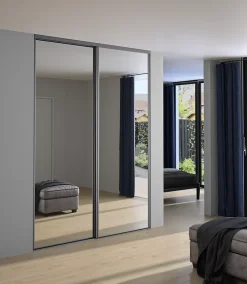 Porte de placard coulissante miroir profil gris GoodHome Arius H. 248,5 x L. 92.2 cm + amortisseurs