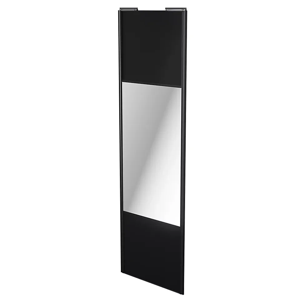 Porte de placard coulissante avec miroir noir mat profil noir GoodHome Arius H. 248,5 x L. 77.2 cm + amortisseurs