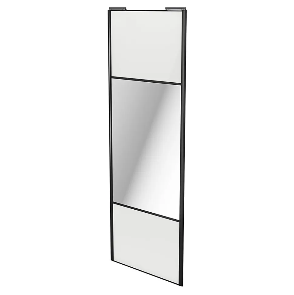 Porte de placard coulissante avec miroir blanc brillant profil noir GoodHome Arius H. 248,5 x L. 92.2 cm + amortisseurs