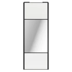 Porte de placard coulissante avec miroir blanc brillant profil noir GoodHome Arius H. 248,5 x L. 92.2 cm + amortisseurs