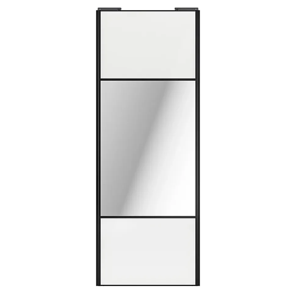 Porte de placard coulissante avec miroir blanc brillant profil noir GoodHome Arius H. 248,5 x L. 92.2 cm + amortisseurs