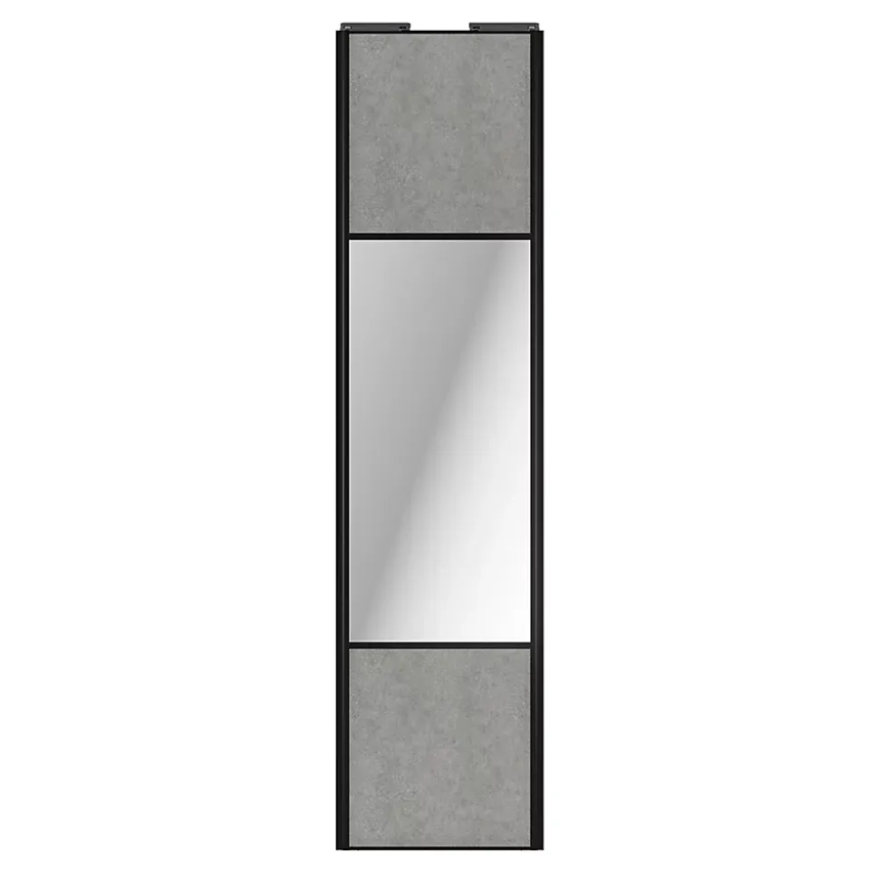 Porte de placard coulissante avec miroir béton profil noir GoodHome Arius H. 248,5 x L. 62.2 cm + amortisseurs