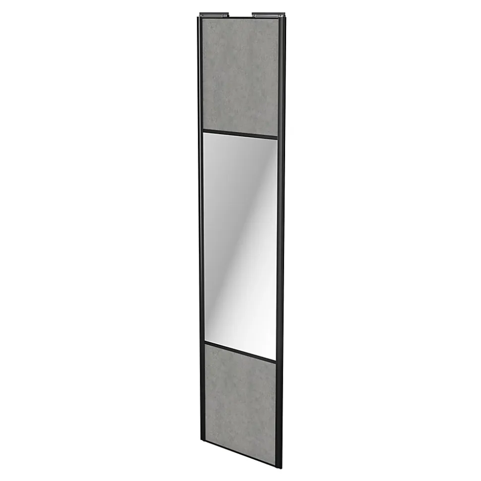 Porte de placard coulissante avec miroir béton profil noir GoodHome Arius H. 248,5 x L. 62.2 cm + amortisseurs