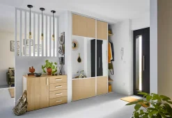 Porte de placard coulissante avec miroir effet chêne clair profil blanc GoodHome Arius H. 248,5 x L. 92.2 cm + amortisseurs