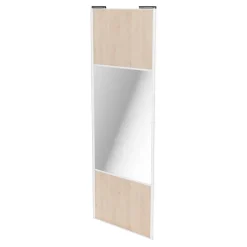Porte de placard coulissante avec miroir effet chêne clair profil blanc GoodHome Arius H. 248,5 x L. 92.2 cm + amortisseurs