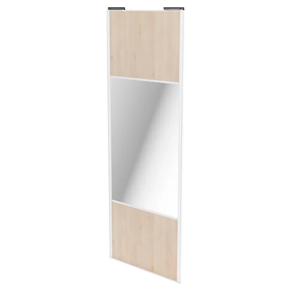 Porte de placard coulissante avec miroir effet chêne clair profil blanc GoodHome Arius H. 248,5 x L. 92.2 cm + amortisseurs