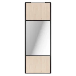 Porte de placard coulissante avec miroir effet chêne clair profil noir GoodHome Arius H. 248,5 x L. 92.2 cm + amortisseurs