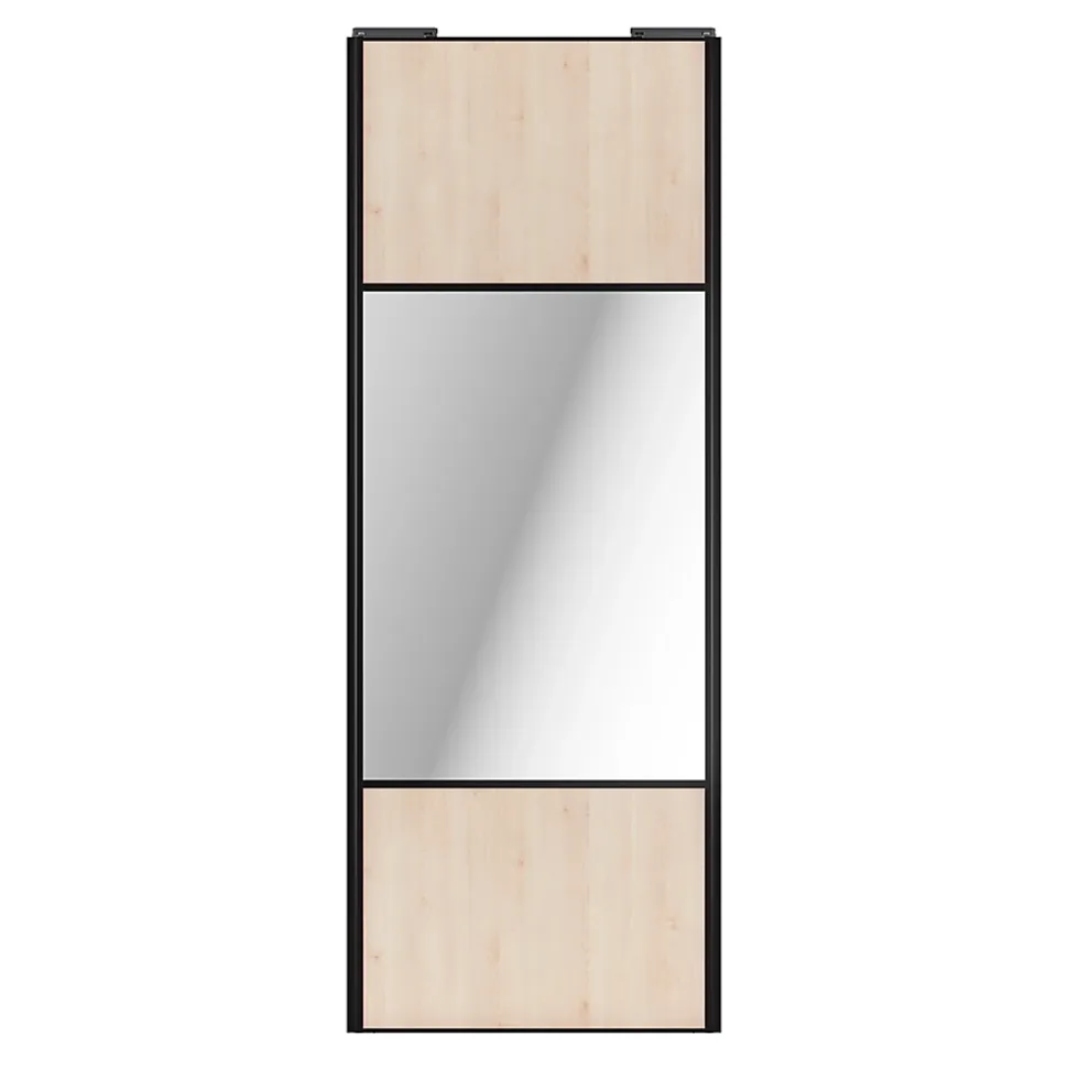 Porte de placard coulissante avec miroir effet chêne clair profil noir GoodHome Arius H. 248,5 x L. 92.2 cm + amortisseurs