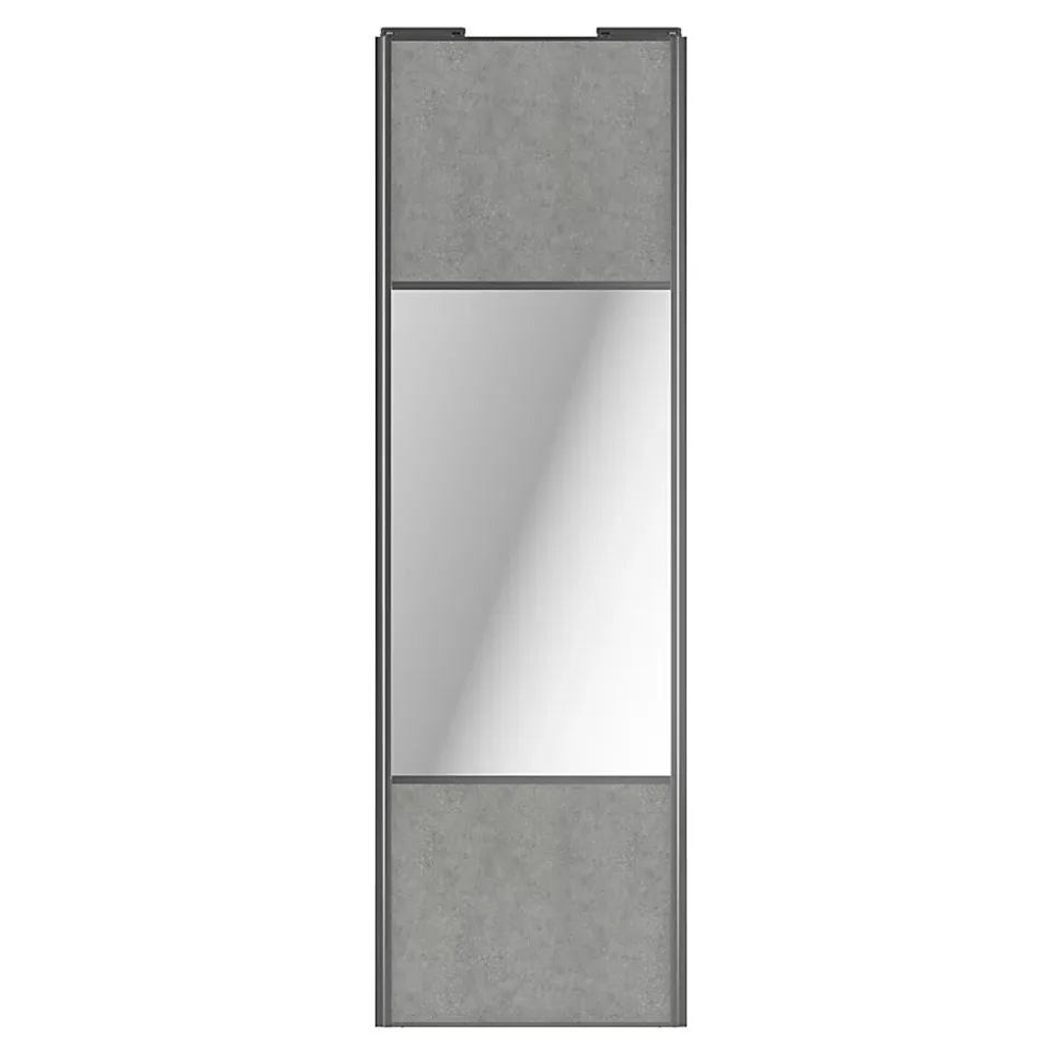 Porte de placard coulissante avec miroir béton profil gris GoodHome Arius H. 248,5 x L. 77.2 cm + amortisseurs