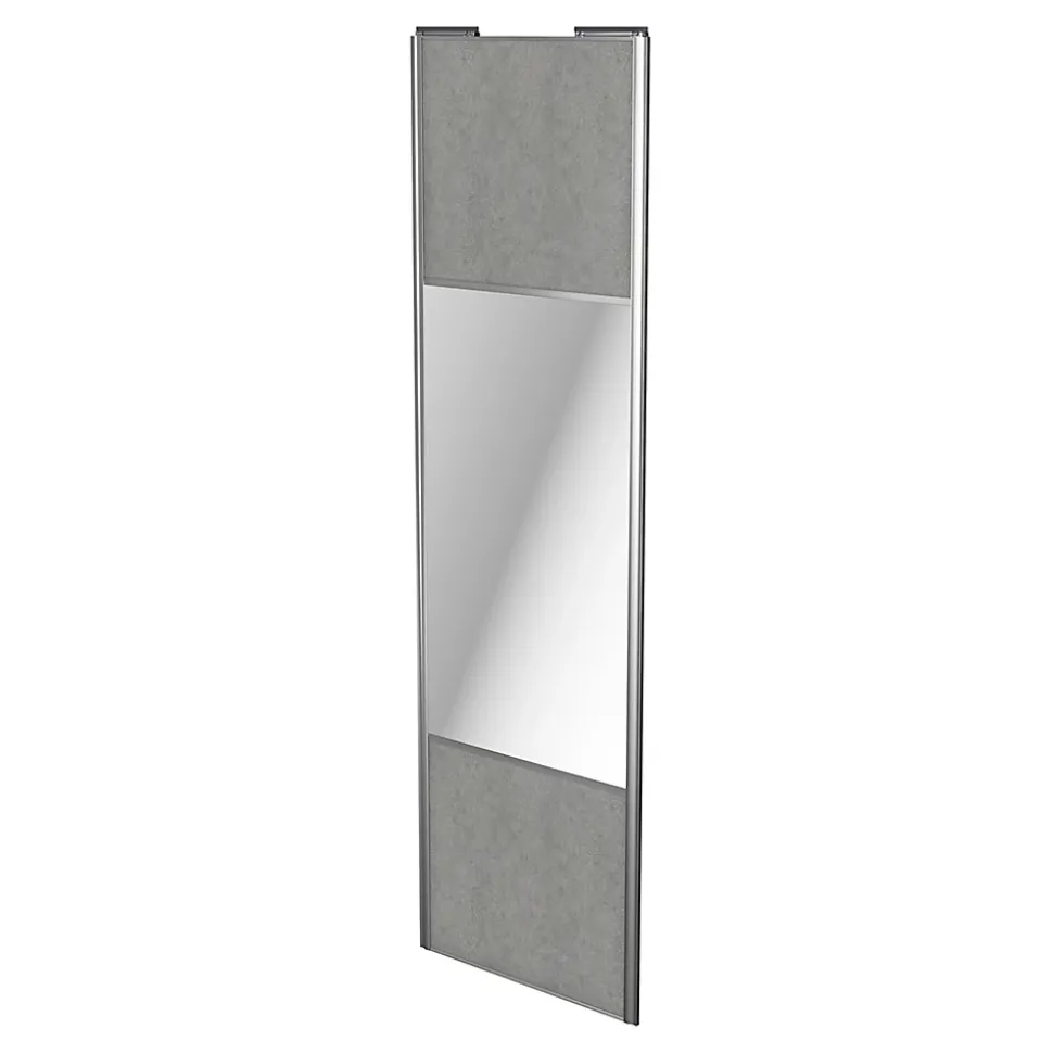 Porte de placard coulissante avec miroir béton profil gris GoodHome Arius H. 248,5 x L. 77.2 cm + amortisseurs