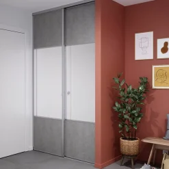 Porte de placard coulissante avec miroir béton profil gris GoodHome Arius H. 248,5 x L. 77.2 cm + amortisseurs