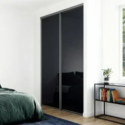 Porte de placard coulissante noir profil gris GoodHome Arius H. 248,5 x L. 92.2 cm + amortisseurs