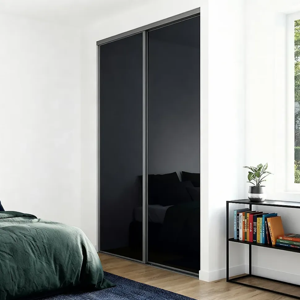 Porte de placard coulissante noir profil gris GoodHome Arius H. 248,5 x L. 92.2 cm + amortisseurs