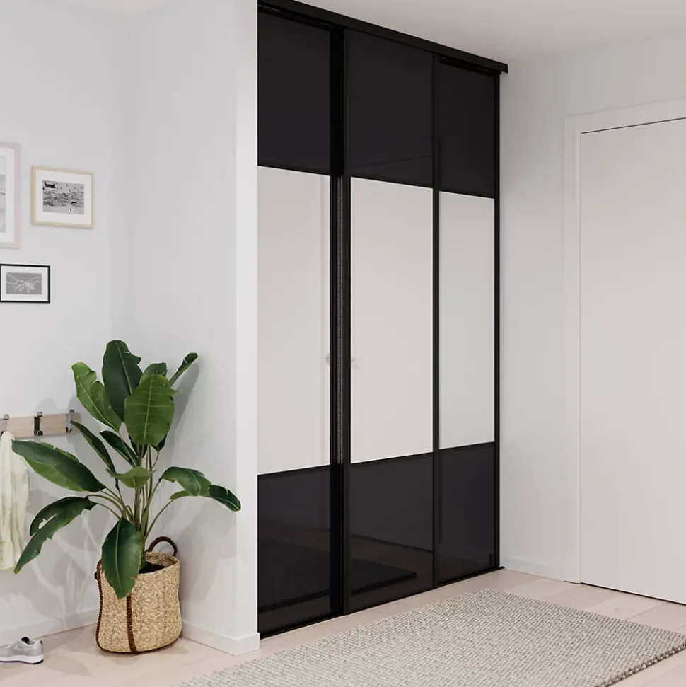 Porte de placard coulissante avec miroir noir profil noir GoodHome Arius H. 248,5 x L. 62.2 cm + amortisseurs