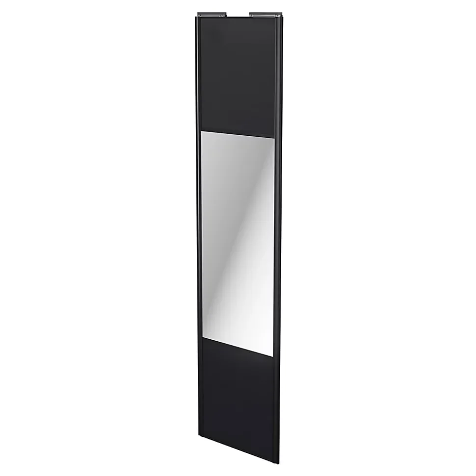 Porte de placard coulissante avec miroir noir profil noir GoodHome Arius H. 248,5 x L. 62.2 cm + amortisseurs