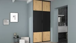 Porte de placard coulissante Pack City Décor chêne et noir 120 x 250 cm vendue par 2