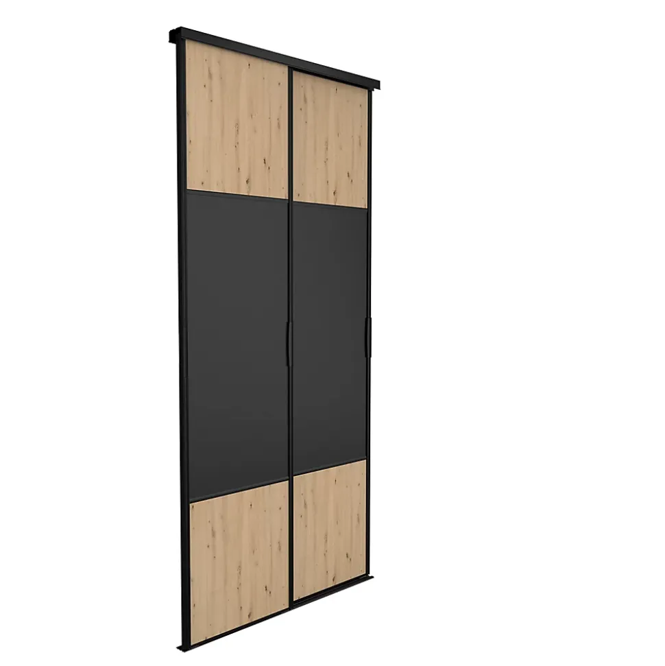 Porte de placard coulissante Pack City Décor chêne et noir 120 x 250 cm vendue par 2