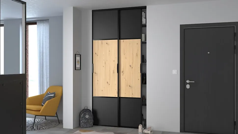 Porte de placard coulissante Pack City Décor chêne et noir 120 x 250 cm vendue par 2