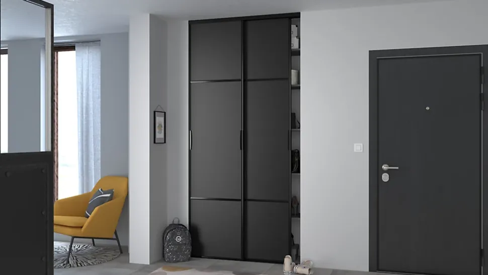 Porte de placard coulissante Pack City Décor chêne et noir 120 x 250 cm vendue par 2