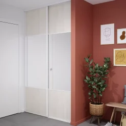 Porte de placard coulissante avec miroir bois nordique profil blanc GoodHome Arius H. 248,5 x L. 77.2 cm + amortisseurs