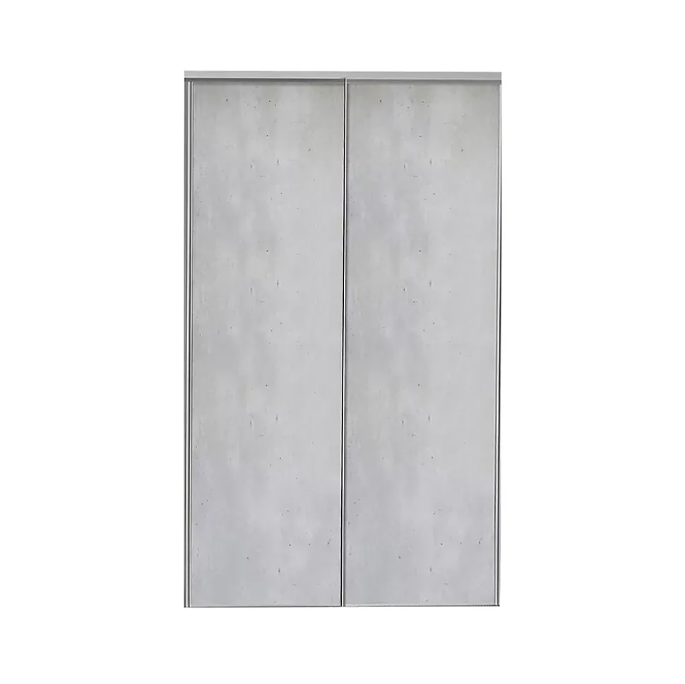 Porte de placard coulissante vendue par 2 décor béton gris clair 150 x 250 cm