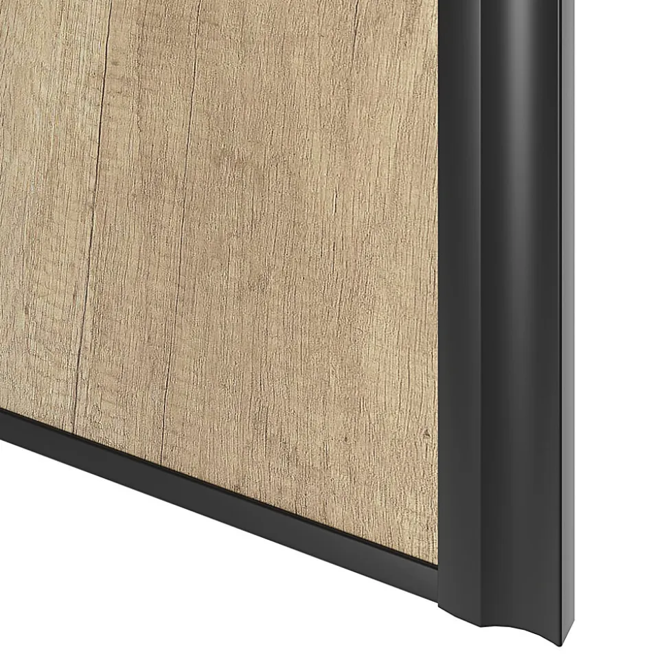Porte de placard coulissante atelier effet chêne brut profil noir GoodHome Arius H. 248,5 x L. 61.2 cm + amortisseurs