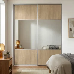 Porte de placard coulissante avec miroir effet chêne brut profil gris GoodHome Arius H. 248,5 x L. 92.2 cm + amortisseurs