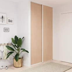 Porte de placard coulissante effet chêne clair profil blanc GoodHome Arius H. 248,5 x L. 77.2 cm + amortisseurs