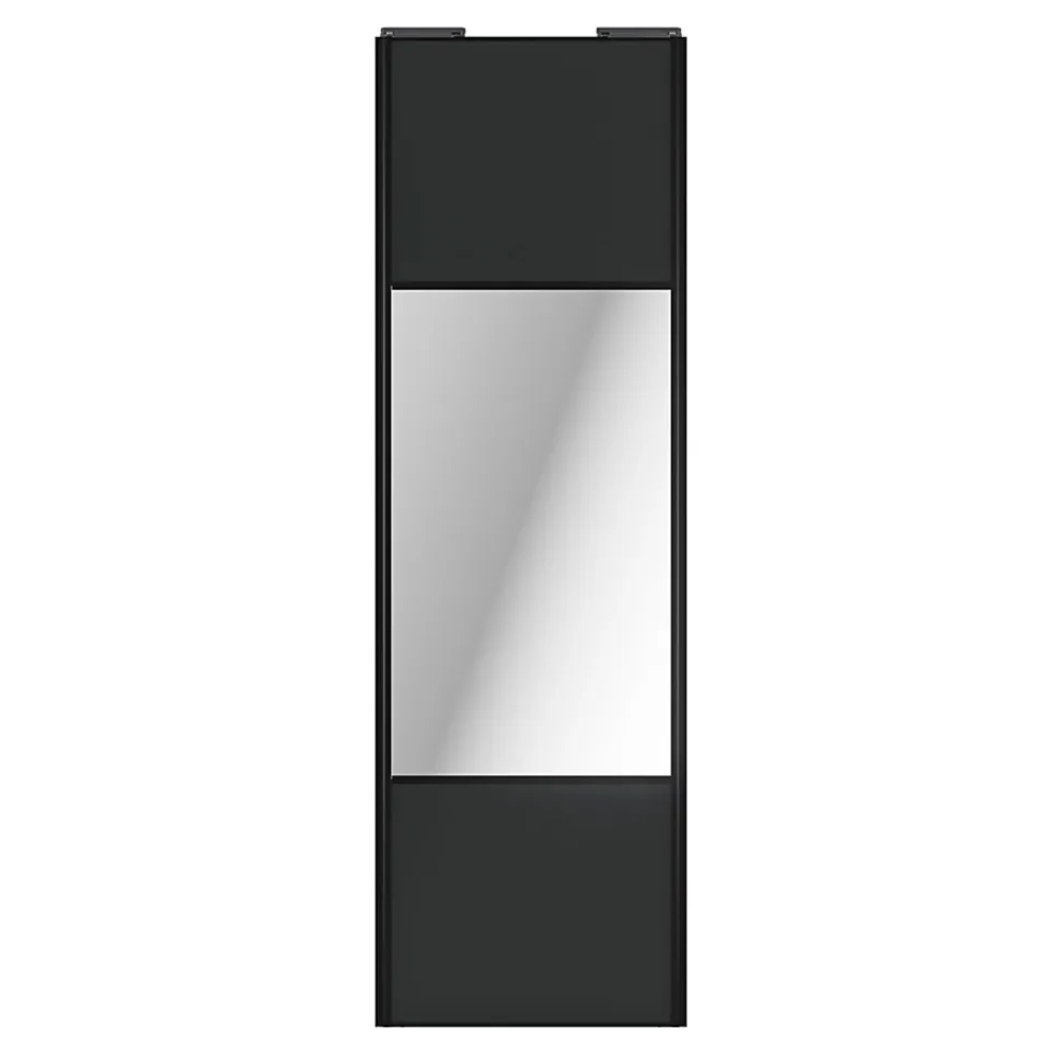 Porte de placard coulissante avec miroir anthracite profil noir GoodHome Arius H. 248,5 x L. 77.2 cm + amortisseurs