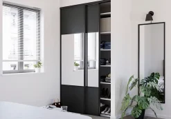 Porte de placard coulissante avec miroir anthracite profil noir GoodHome Arius H. 248,5 x L. 77.2 cm + amortisseurs