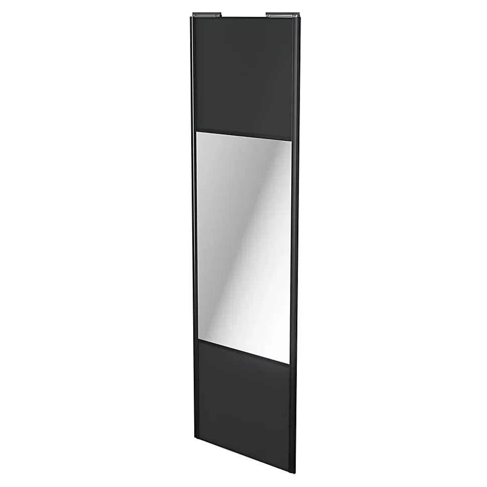 Porte de placard coulissante avec miroir anthracite profil noir GoodHome Arius H. 248,5 x L. 77.2 cm + amortisseurs