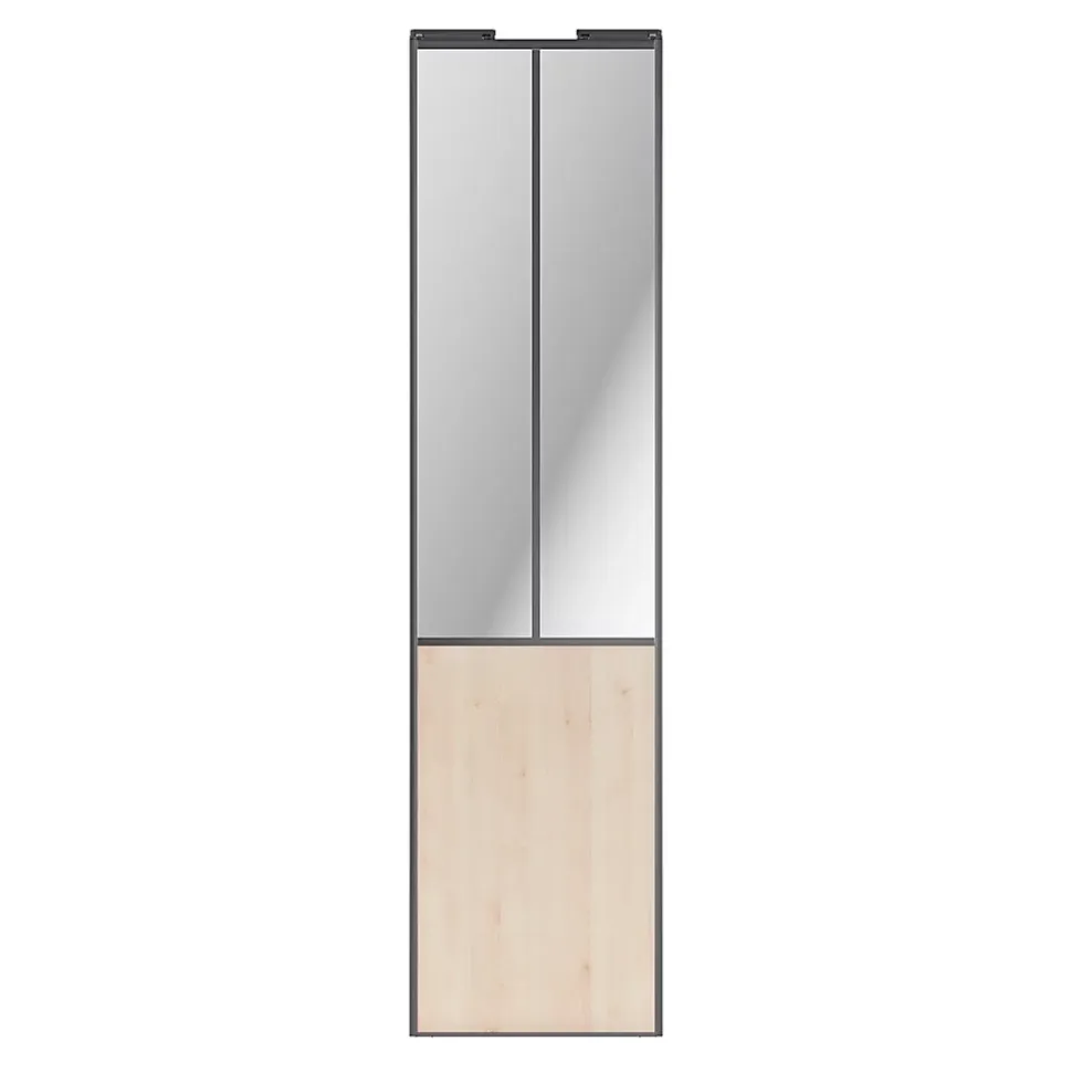 Porte de placard coulissante atelier effet chêne clair profil gris GoodHome Arius H. 248,5 x L. 61.2 cm + amortisseurs