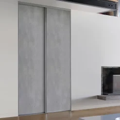 Porte de placard coulissante vendue par 2 décor béton gris clair 120 x 250 cm