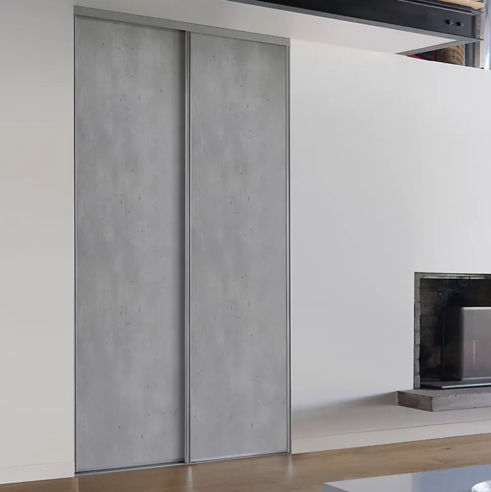 Porte de placard coulissante vendue par 2 décor béton gris clair 120 x 250 cm