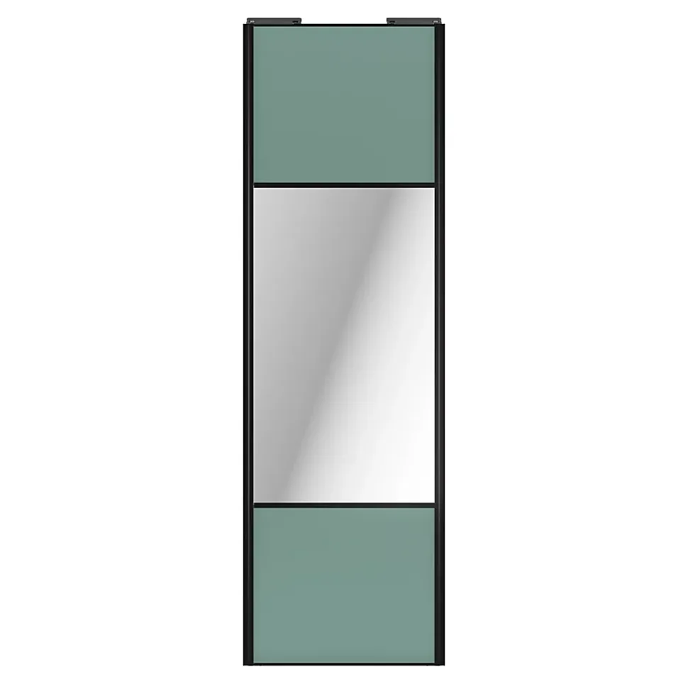 Porte de placard coulissante avec miroir vert de gris profil noir GoodHome Arius H. 248,5 x L. 77.2 cm + amortisseurs