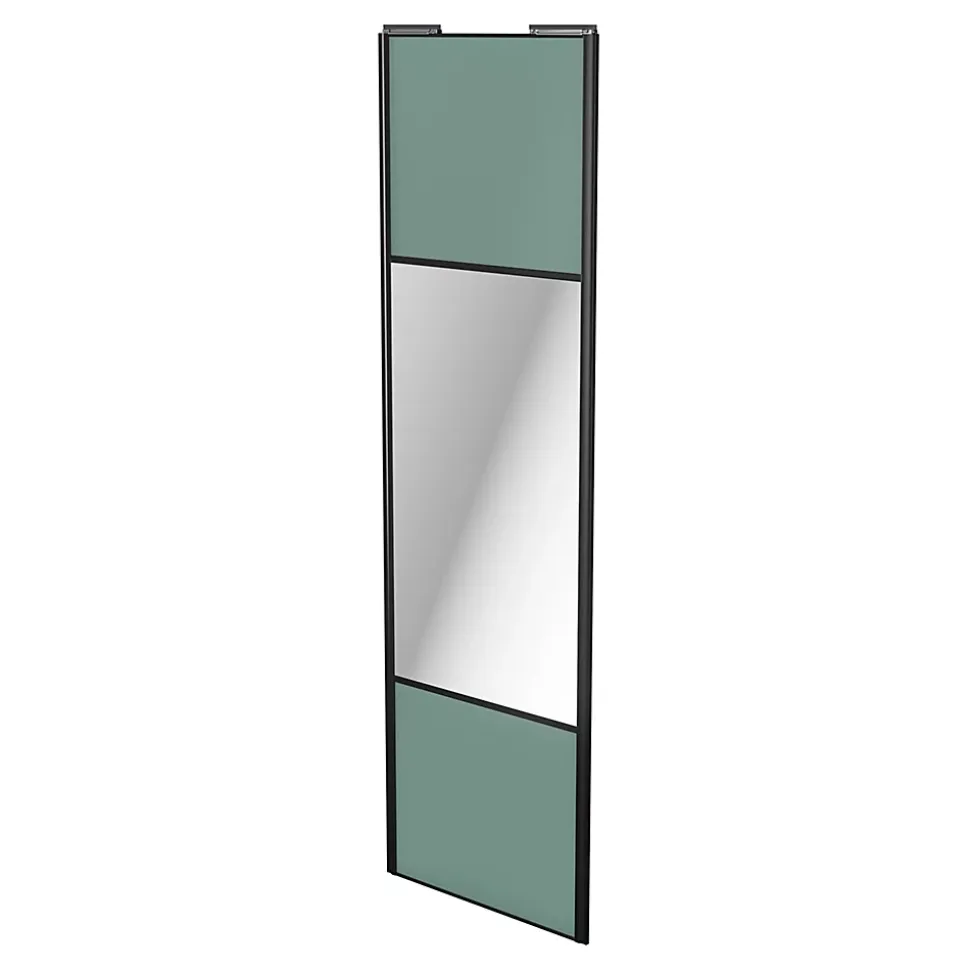 Porte de placard coulissante avec miroir vert de gris profil noir GoodHome Arius H. 248,5 x L. 77.2 cm + amortisseurs
