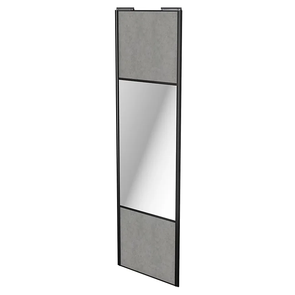 Porte de placard coulissante avec miroir béton profil noir GoodHome Arius H. 248,5 x L. 77.2 cm + amortisseurs