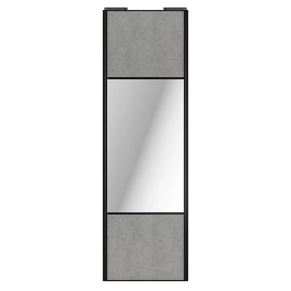 Porte de placard coulissante avec miroir béton profil noir GoodHome Arius H. 248,5 x L. 77.2 cm + amortisseurs