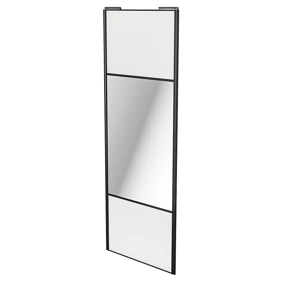 Porte de placard coulissante avec miroir blanc profil noir GoodHome Arius H. 248,5 x L. 92.2 cm + amortisseurs