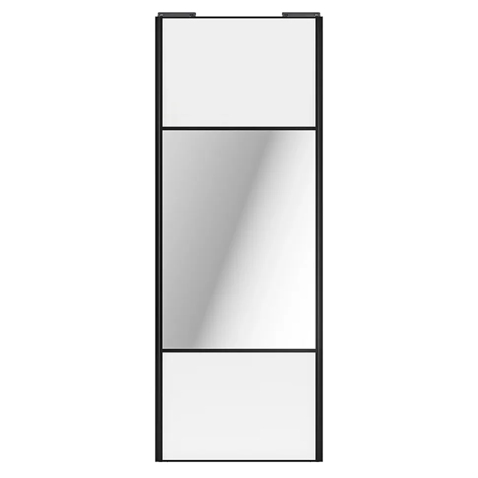 Porte de placard coulissante avec miroir blanc profil noir GoodHome Arius H. 248,5 x L. 92.2 cm + amortisseurs