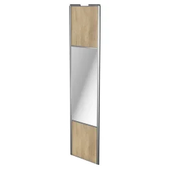 Porte de placard coulissante avec miroir effet chêne brut profil gris GoodHome Arius H. 248,5 x L. 62.2 cm + amortisseurs