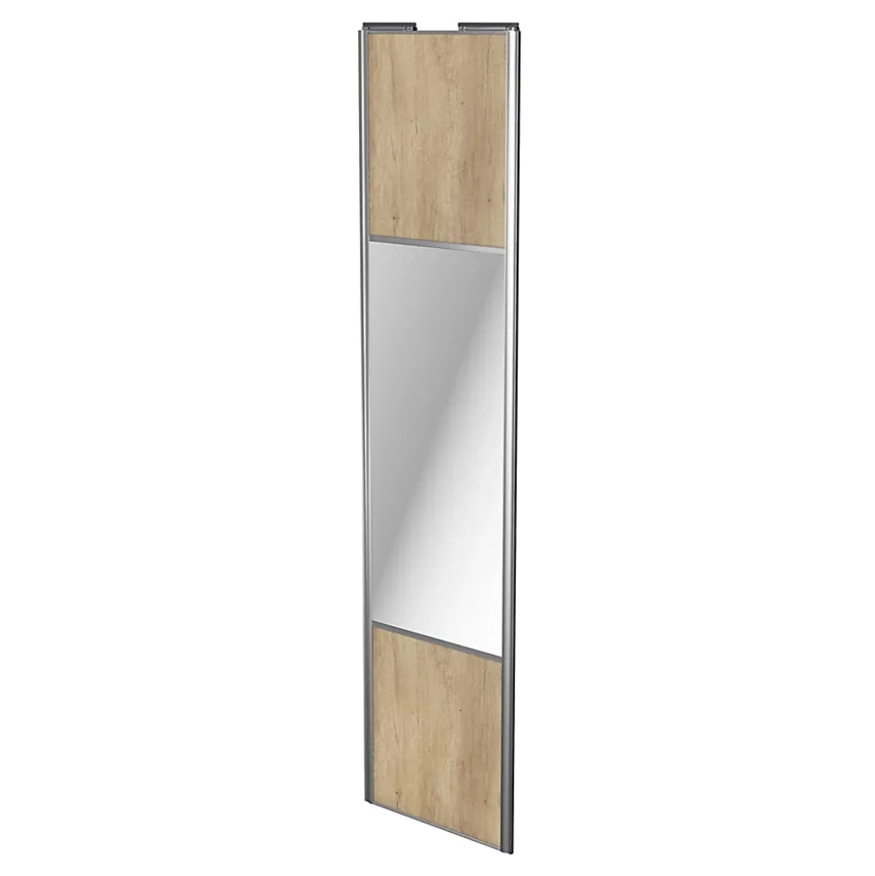 Porte de placard coulissante avec miroir effet chêne brut profil gris GoodHome Arius H. 248,5 x L. 62.2 cm + amortisseurs