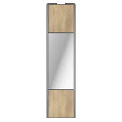 Porte de placard coulissante avec miroir effet chêne brut profil gris GoodHome Arius H. 248,5 x L. 62.2 cm + amortisseurs