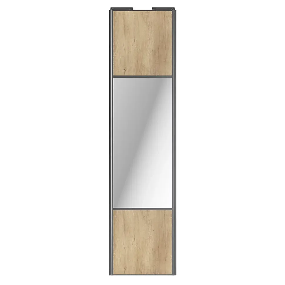 Porte de placard coulissante avec miroir effet chêne brut profil gris GoodHome Arius H. 248,5 x L. 62.2 cm + amortisseurs